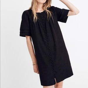 Madewell Pleated Button-Front Shift Dress black XS